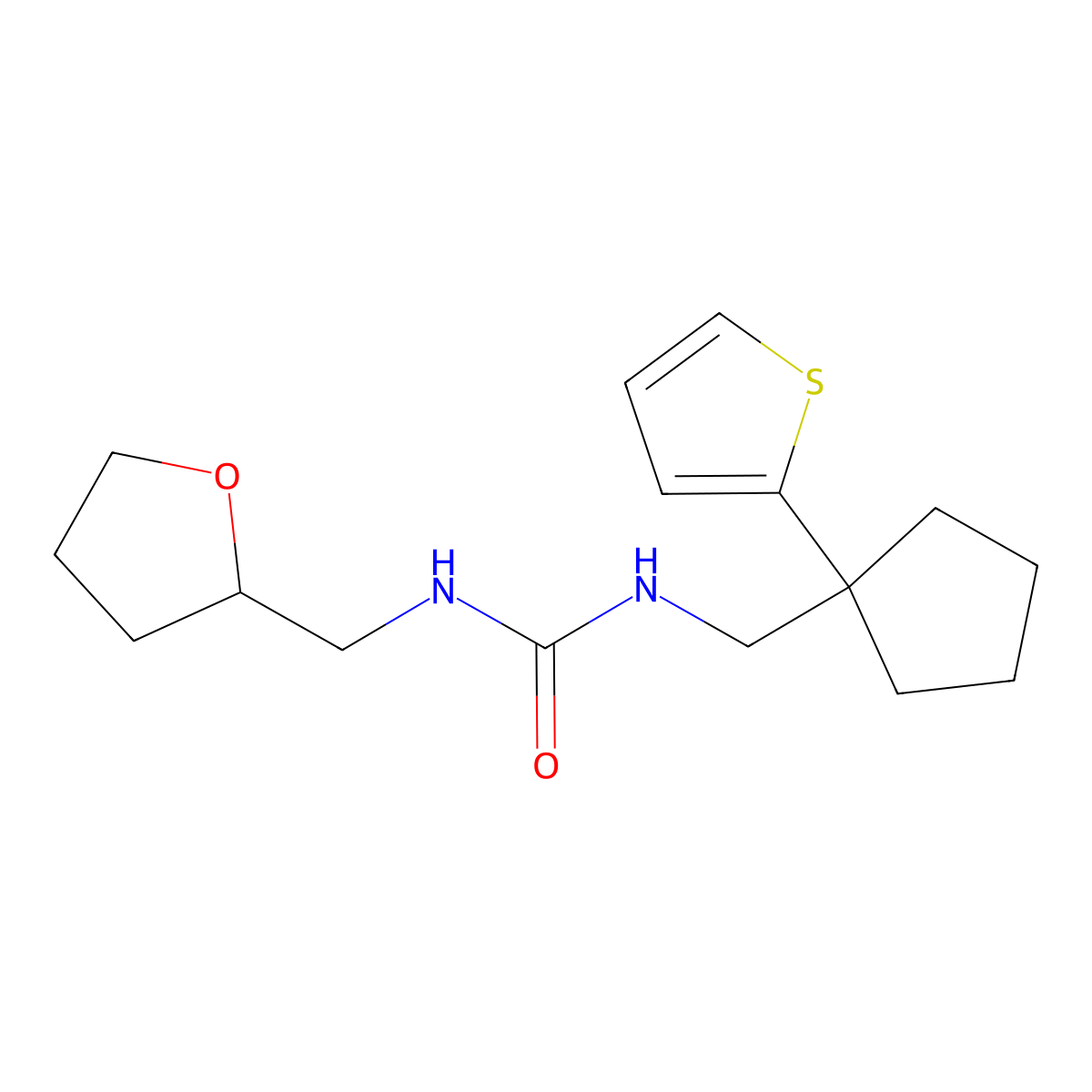 1-((Tetrahydrofuran-2-yl)methyl)-3-((1-(thiophen-2-yl)cyclopentyl)methyl)urea molecular structure, CAS 2034341-08-5