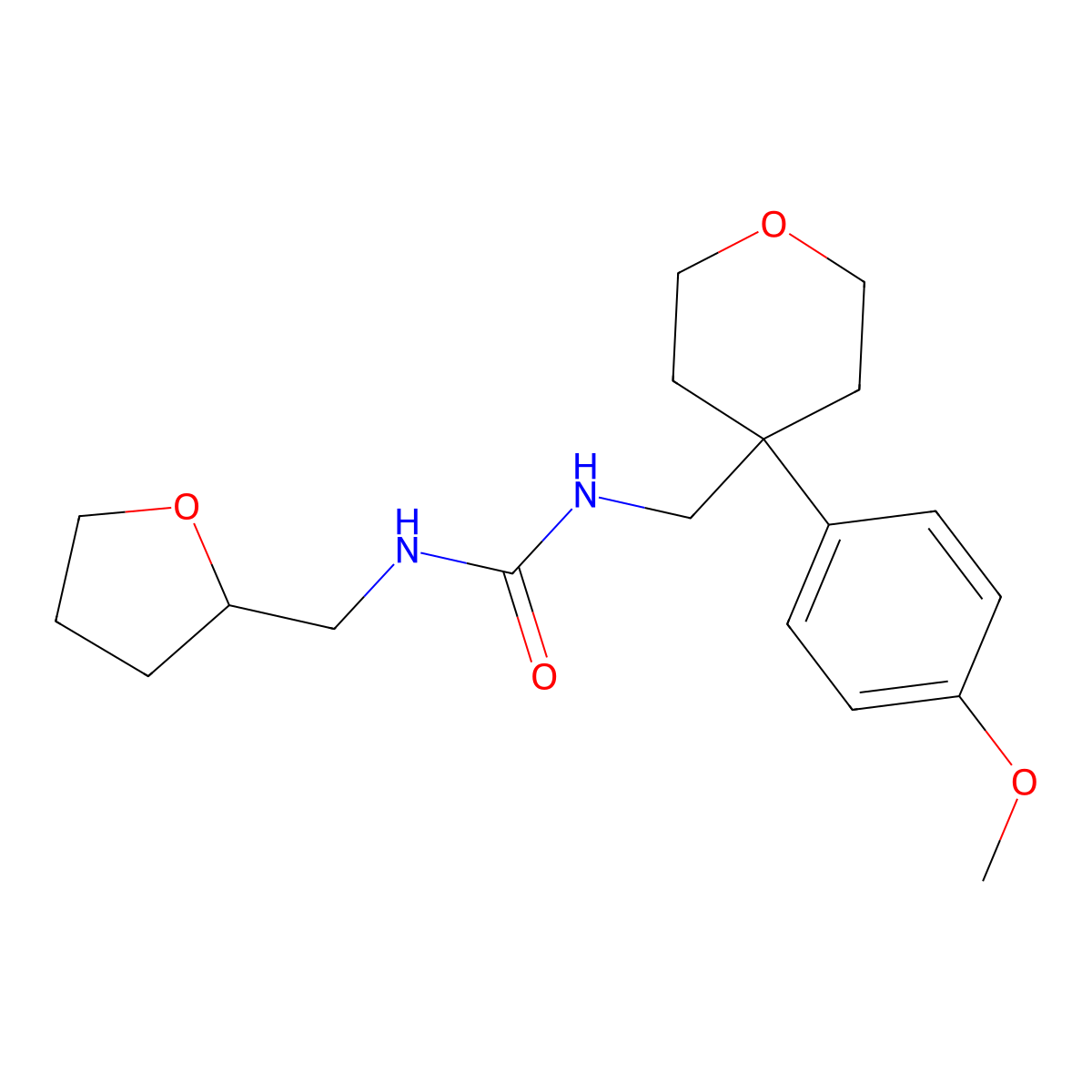 1-((4-(4-methoxyphenyl)tetrahydro-2H-pyran-4-yl)methyl)-3-((tetrahydrofuran-2-yl)methyl)urea molecular structure, CAS 2034341-18-7