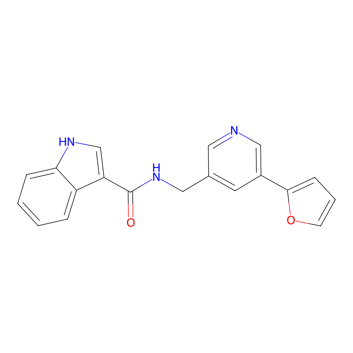 N-((5-(furan-2-yl)pyridin-3-yl)methyl)-1H-indole-3-carboxamide molecular structure, CAS 2034341-19-8