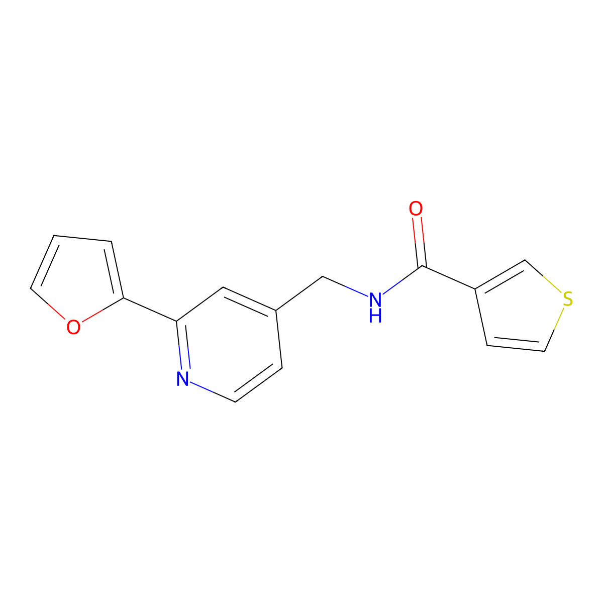 N-((2-(furan-2-yl)pyridin-4-yl)methyl)thiophene-3-carboxamide molecular structure, CAS 2034341-20-1