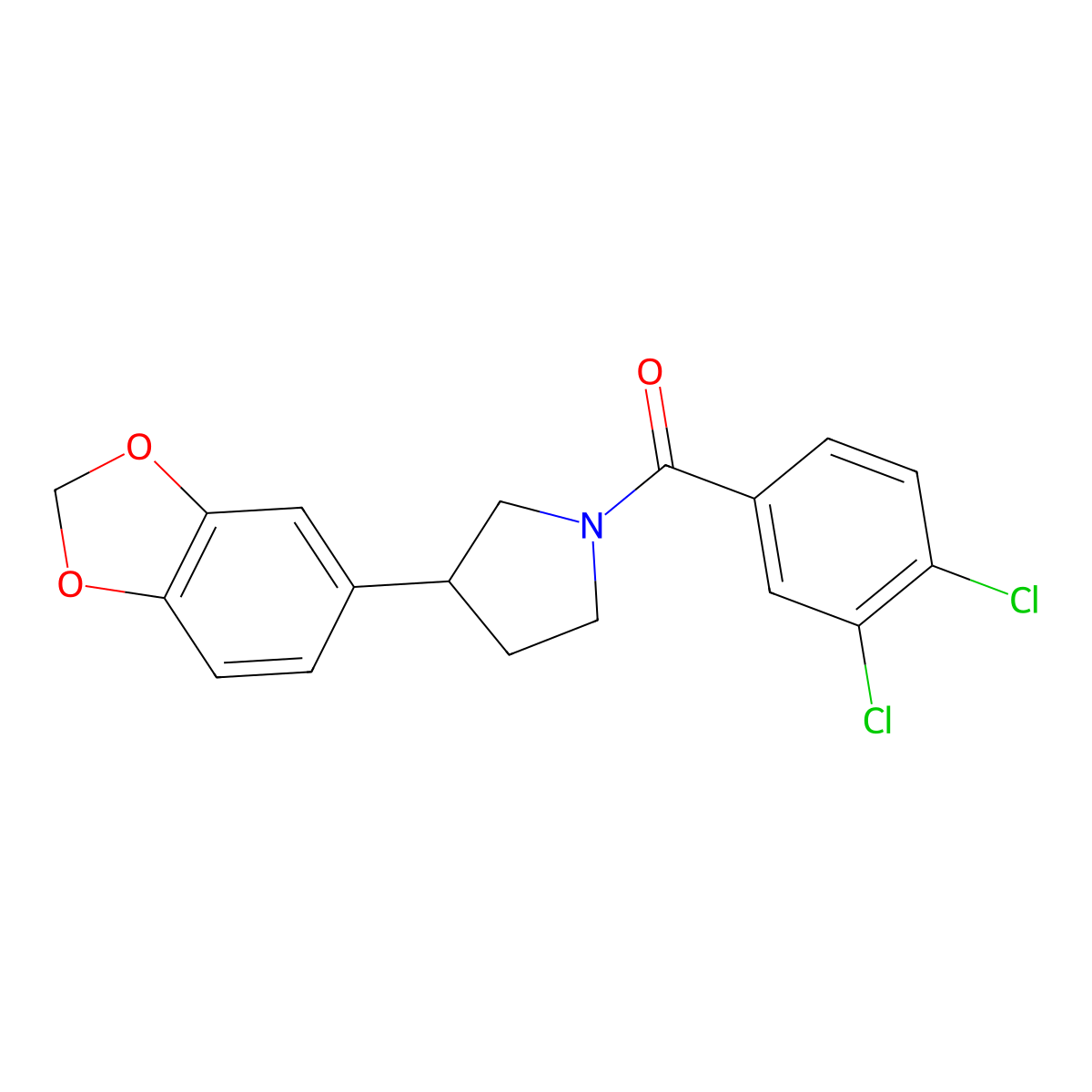 (3-(Benzo[d][1,3]dioxol-5-yl)pyrrolidin-1-yl)(3,4-dichlorophenyl)methanone molecular structure, CAS 2034341-22-3