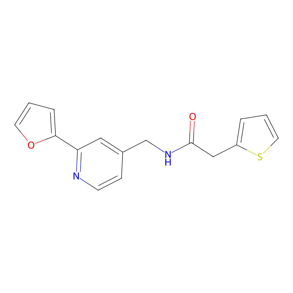 N-((2-(furan-2-yl)pyridin-4-yl)methyl)-2-(thiophen-2-yl)acetamide molecular structure, CAS 2034341-28-9