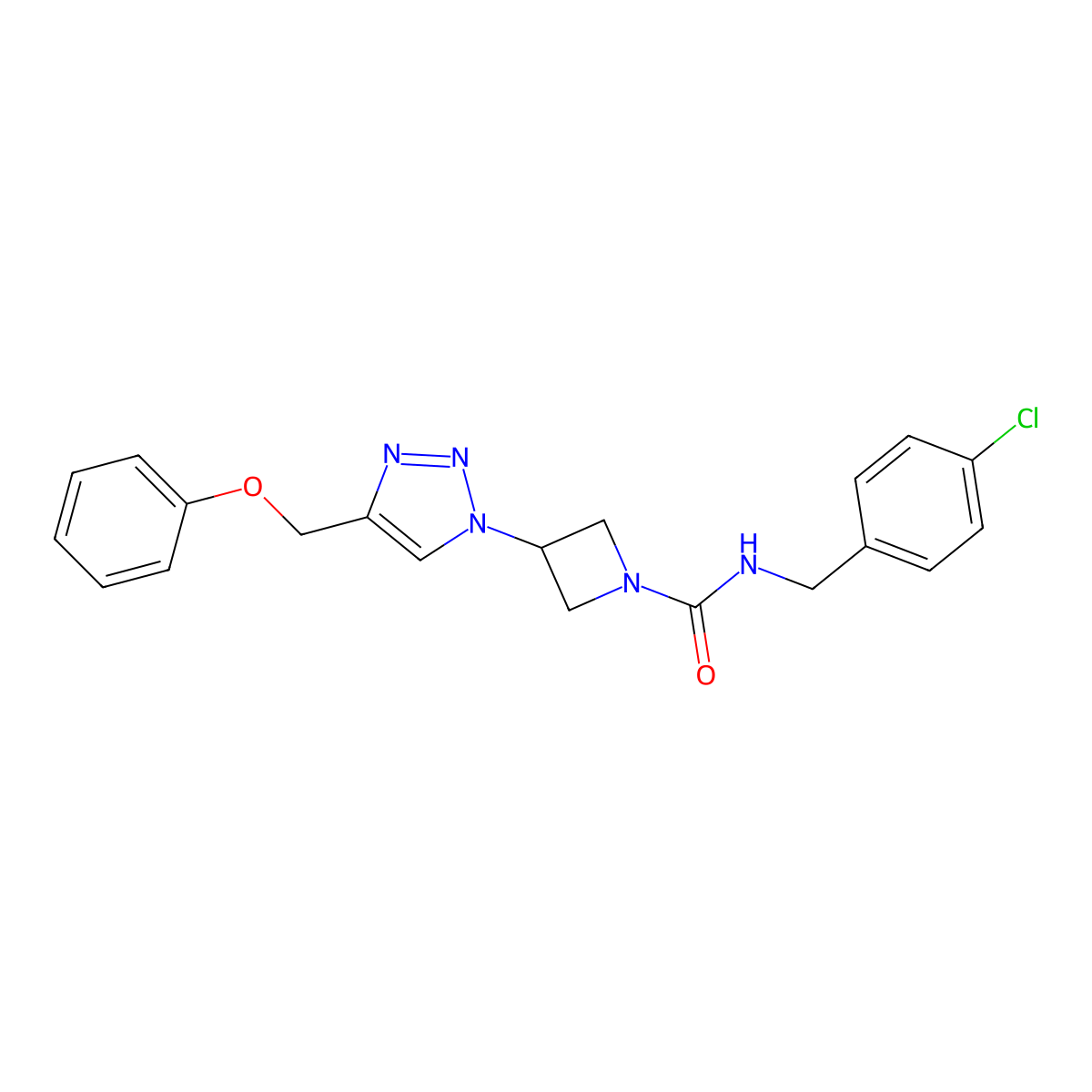 N-(4-chlorobenzyl)-3-(4-(phenoxymethyl)-1H-1,2,3-triazol-1-yl)azetidine-1-carboxamide molecular structure, CAS 2034341-29-0