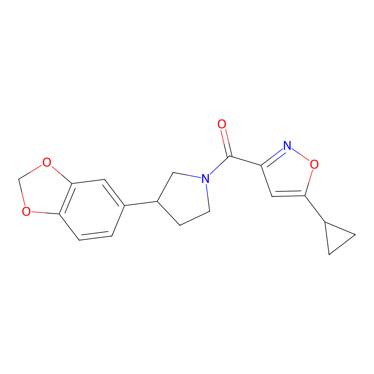 (3-(Benzo[d][1,3]dioxol-5-yl)pyrrolidin-1-yl)(5-cyclopropylisoxazol-3-yl)methanone molecular structure, CAS 2034341-30-3