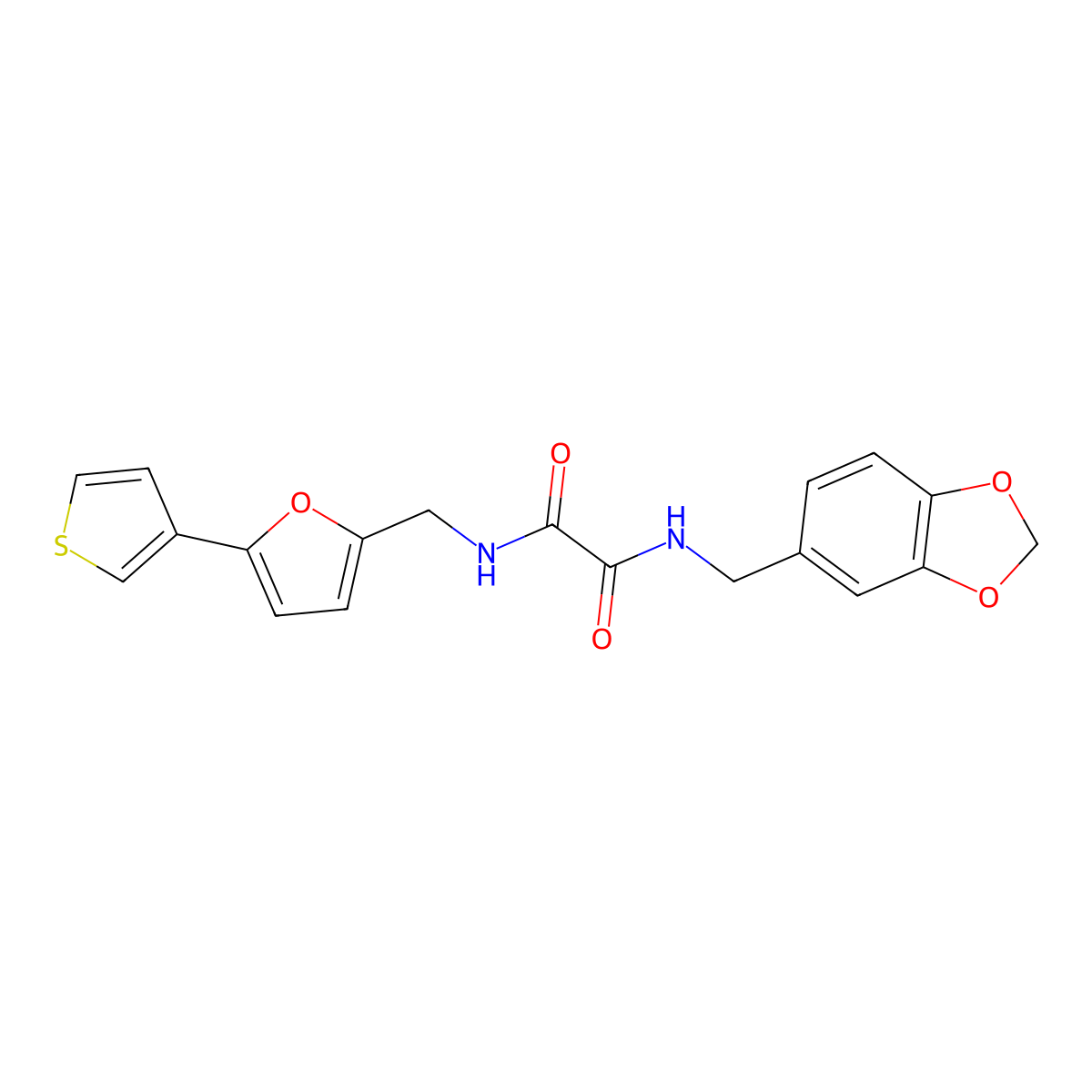N1-(benzo[d][1,3]dioxol-5-ylmethyl)-N2-((5-(thiophen-3-yl)furan-2-yl)methyl)oxalamide molecular structure, CAS 2034341-33-6