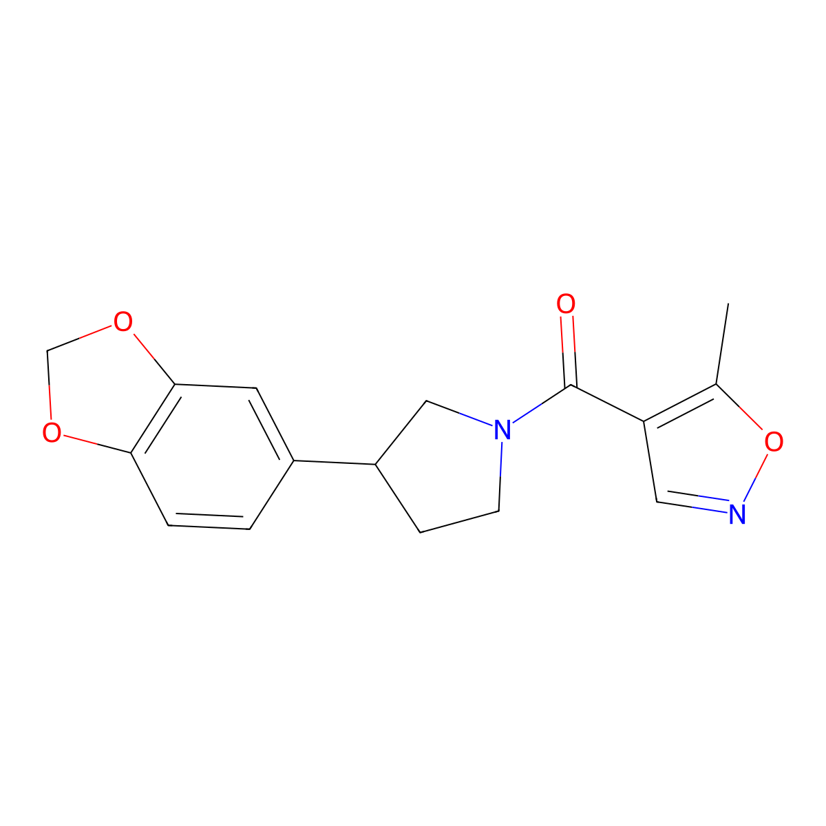 (3-(Benzo[d][1,3]dioxol-5-yl)pyrrolidin-1-yl)(5-methylisoxazol-4-yl)methanone molecular structure, CAS 2034341-37-0