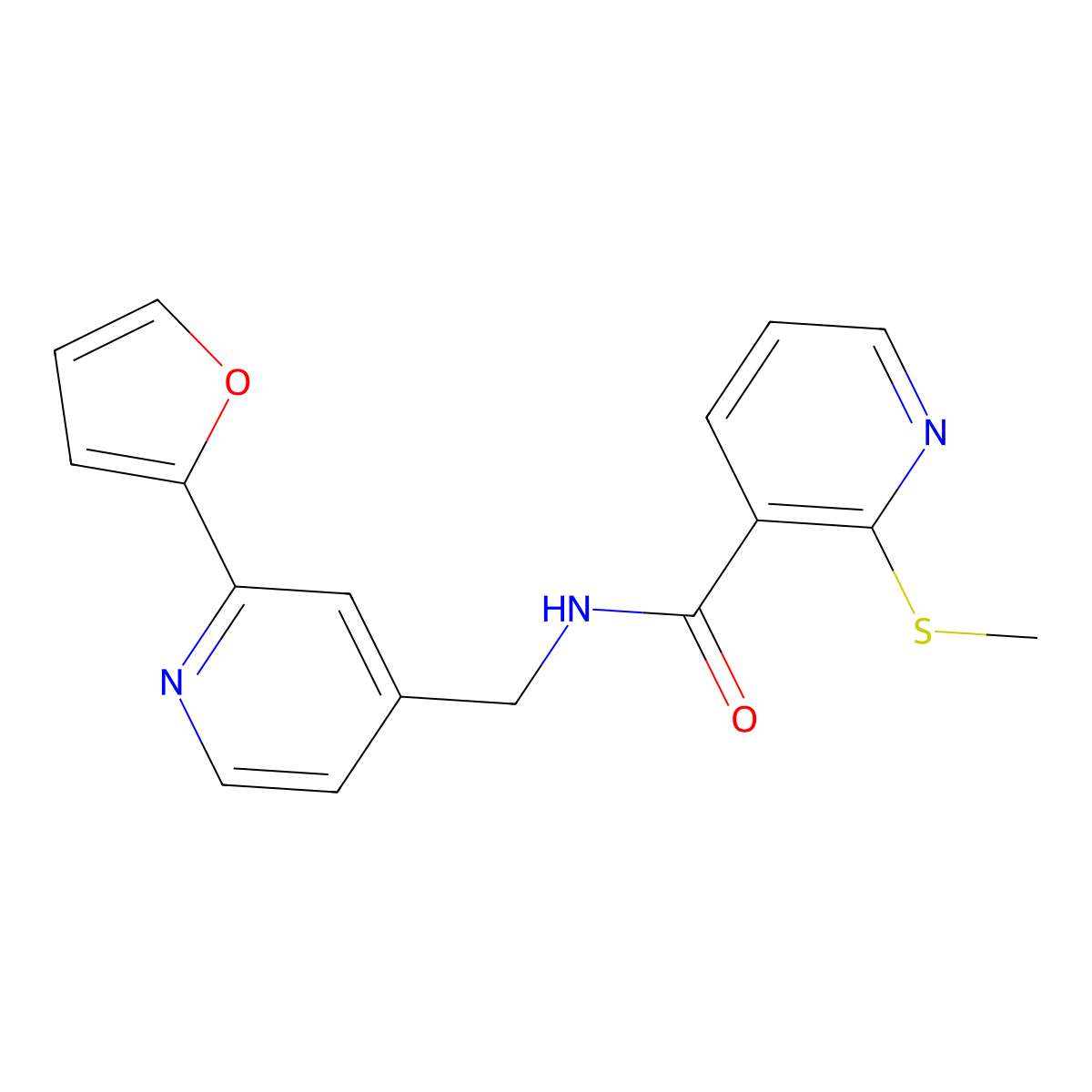 N-((2-(furan-2-yl)pyridin-4-yl)methyl)-2-(methylthio)nicotinamide molecular structure, CAS 2034341-40-5