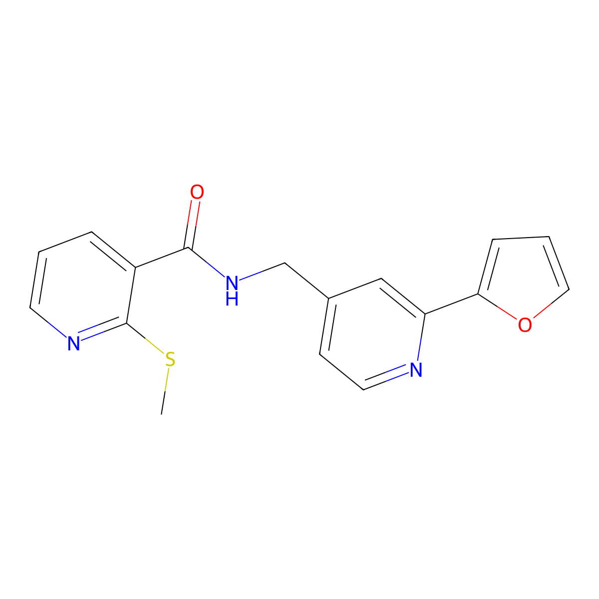 N-((2-(furan-2-yl)pyridin-4-yl)methyl)-2-(methylthio)nicotinamide molecular structure, CAS 2034341-40-5