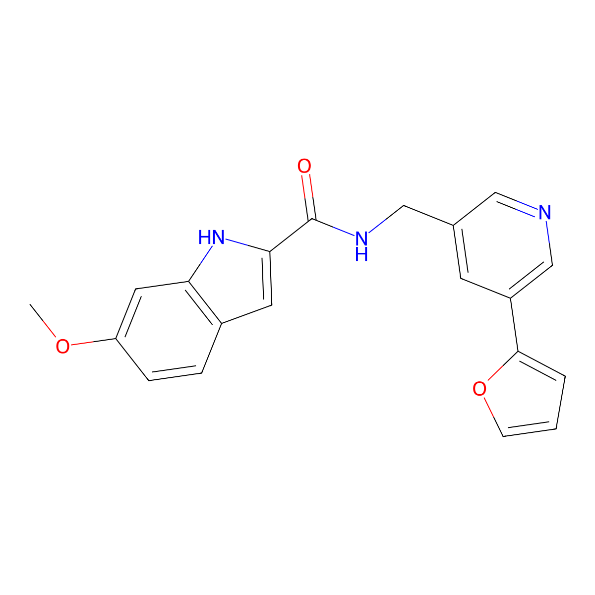 N-{[5-(furan-2-yl)pyridin-3-yl]methyl}-6-methoxy-1H-indole-2-carboxamide molecular structure, CAS 2034341-44-9