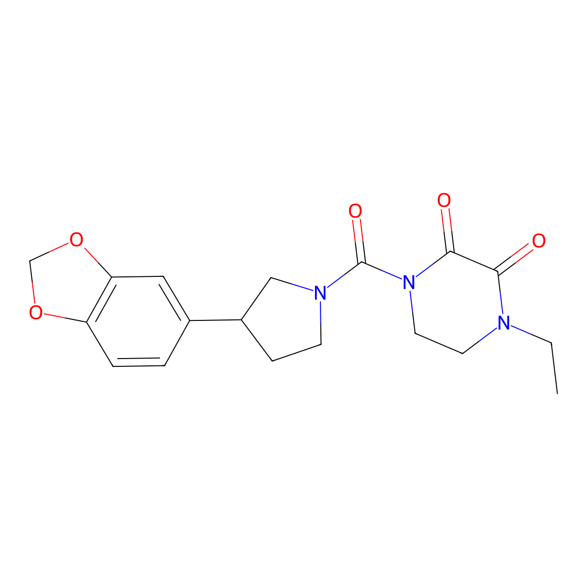 1-(3-(Benzo[d][1,3]dioxol-5-yl)pyrrolidine-1-carbonyl)-4-ethylpiperazine-2,3-dione molecular structure, CAS 2034341-45-0