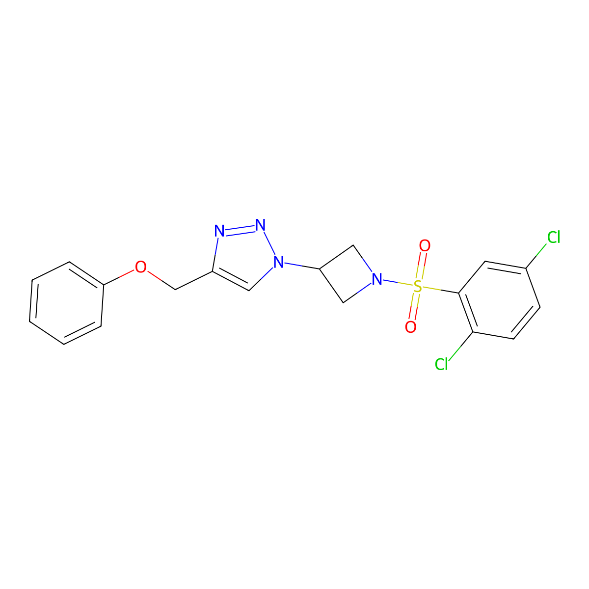 1-(1-((2,5-dichlorophenyl)sulfonyl)azetidin-3-yl)-4-(phenoxymethyl)-1H-1,2,3-triazole molecular structure, CAS 2034341-47-2