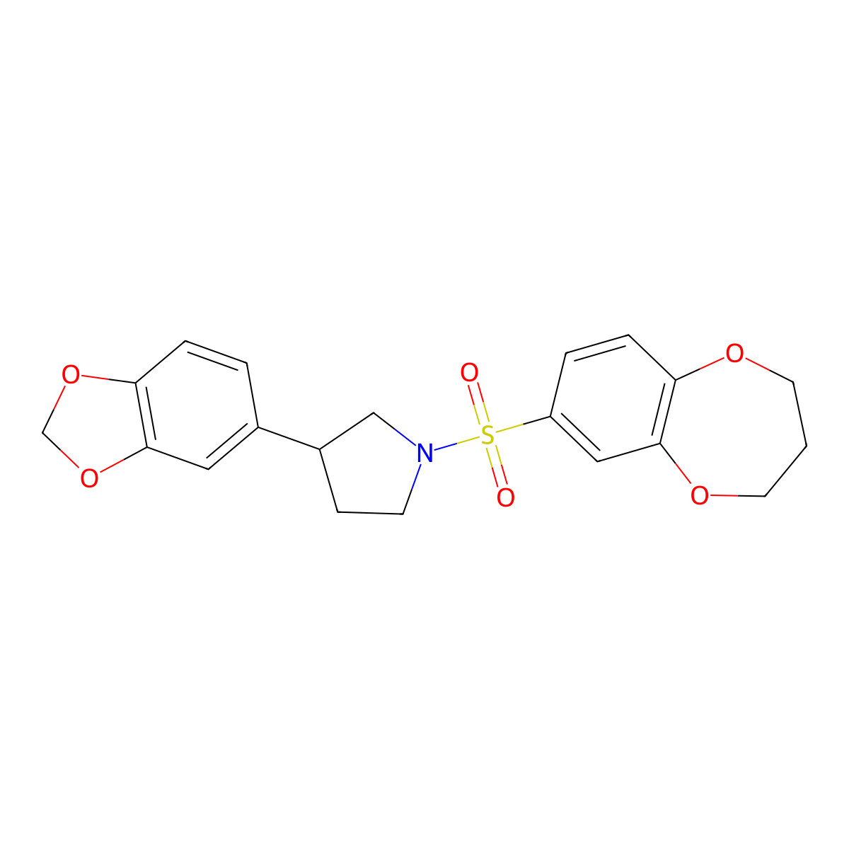 3-(benzo[d][1,3]dioxol-5-yl)-1-((3,4-dihydro-2H-benzo[b][1,4]dioxepin-7-yl)sulfonyl)pyrrolidine molecular structure, CAS 2034341-55-2