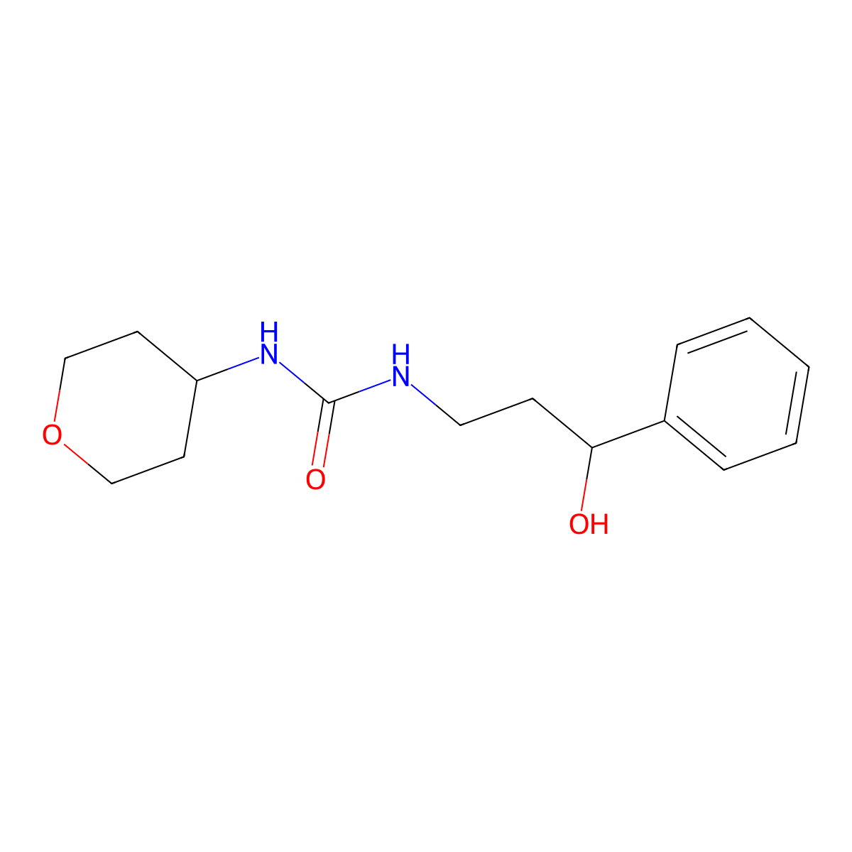 1-(3-hydroxy-3-phenylpropyl)-3-(tetrahydro-2H-pyran-4-yl)urea molecular structure, CAS 2034341-60-9