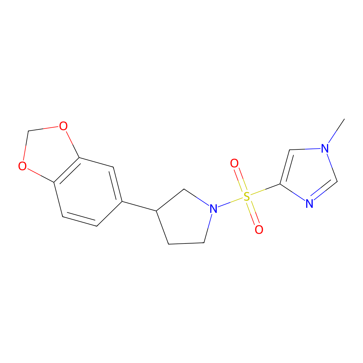 4-((3-(benzo[d][1,3]dioxol-5-yl)pyrrolidin-1-yl)sulfonyl)-1-methyl-1H-imidazole molecular structure, CAS 2034341-61-0