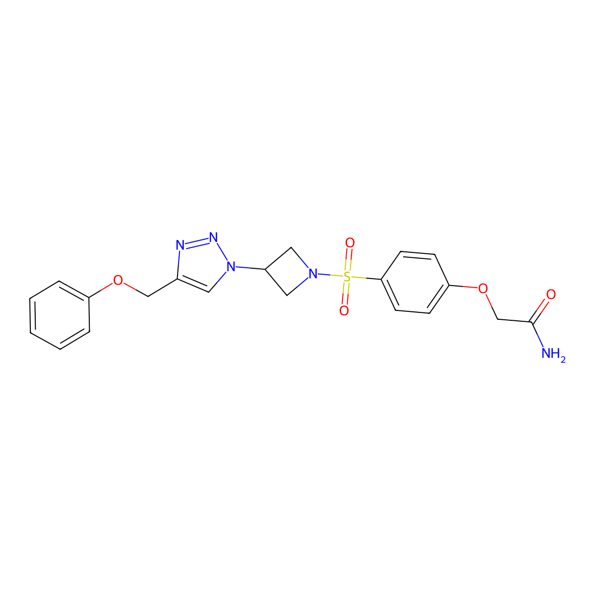 2-(4-((3-(4-(phenoxymethyl)-1H-1,2,3-triazol-1-yl)azetidin-1-yl)sulfonyl)phenoxy)acetamide molecular structure, CAS 2034341-62-1