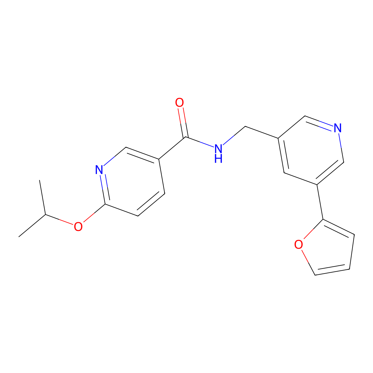 N-((5-(furan-2-yl)pyridin-3-yl)methyl)-6-isopropoxynicotinamide molecular structure, CAS 2034341-65-4