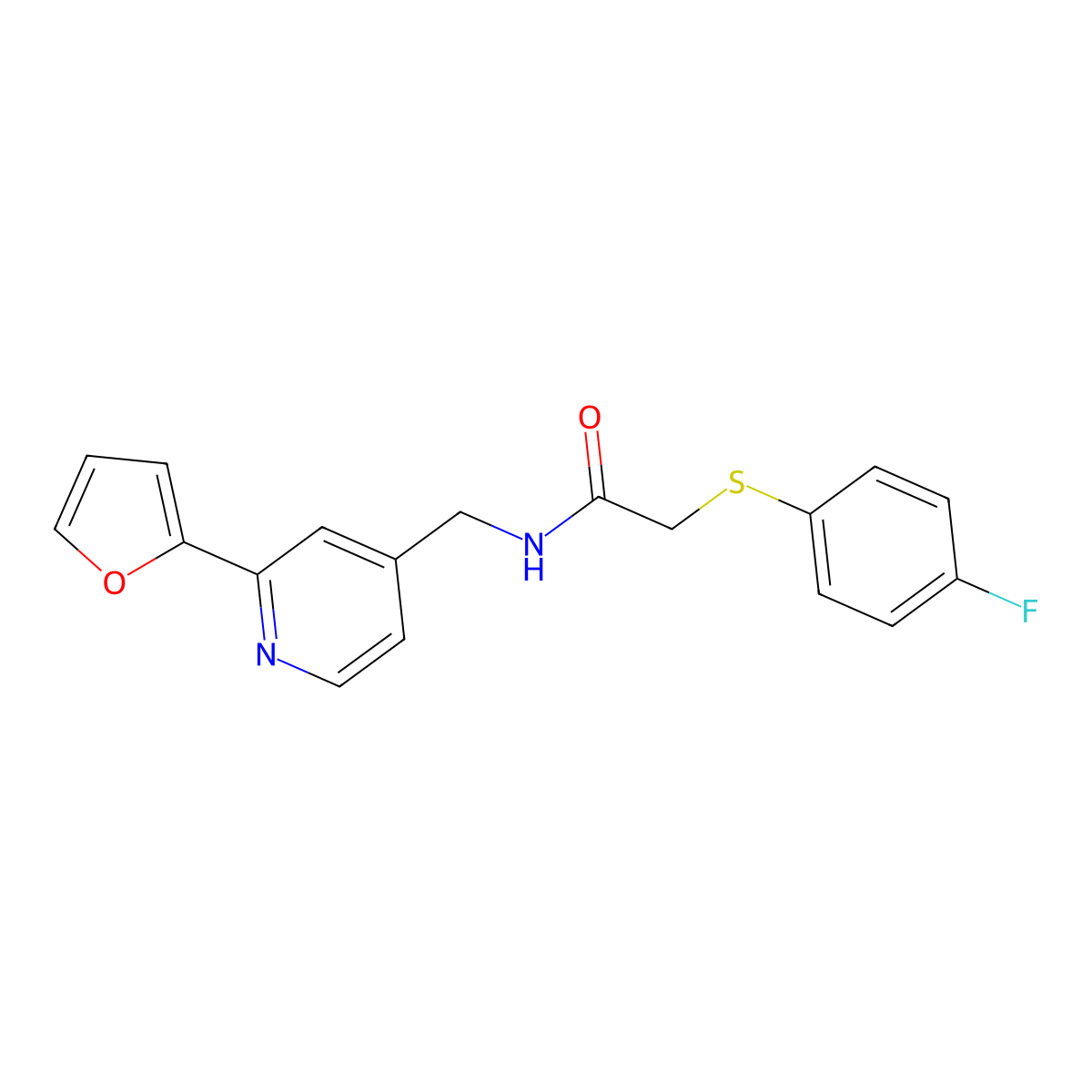 2-((4-fluorophenyl)thio)-N-((2-(furan-2-yl)pyridin-4-yl)methyl)acetamide molecular structure, CAS 2034341-67-6