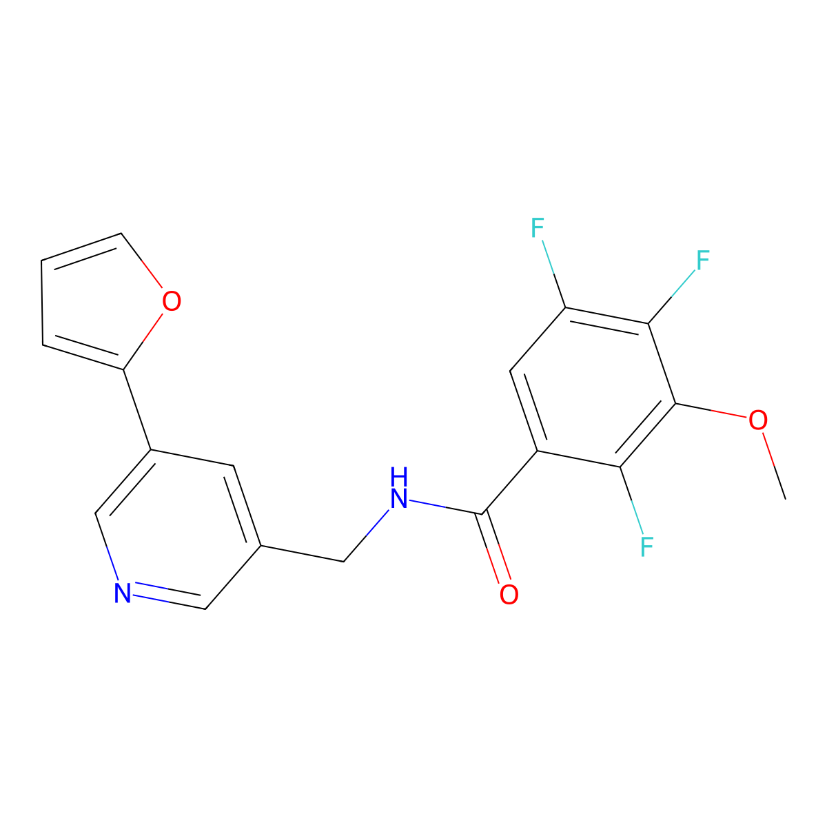 2,4,5-trifluoro-N-((5-(furan-2-yl)pyridin-3-yl)methyl)-3-methoxybenzamide molecular structure, CAS 2034341-75-6