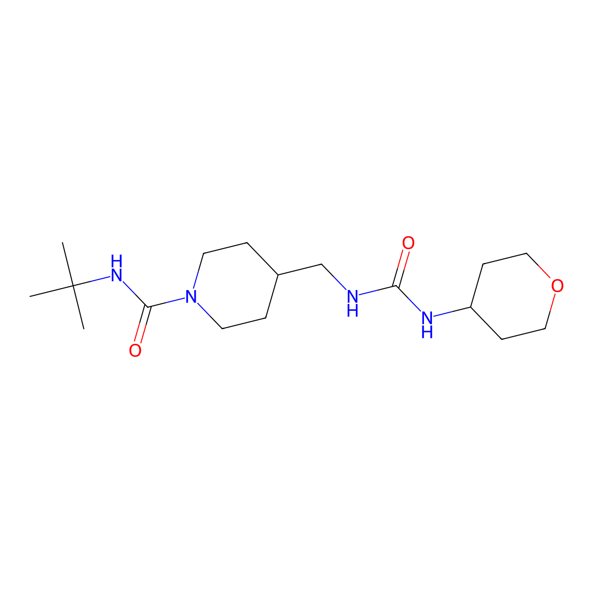 N-(tert-butyl)-4-((3-(tetrahydro-2H-pyran-4-yl)ureido)methyl)piperidine-1-carboxamide molecular structure, CAS 2034341-79-0