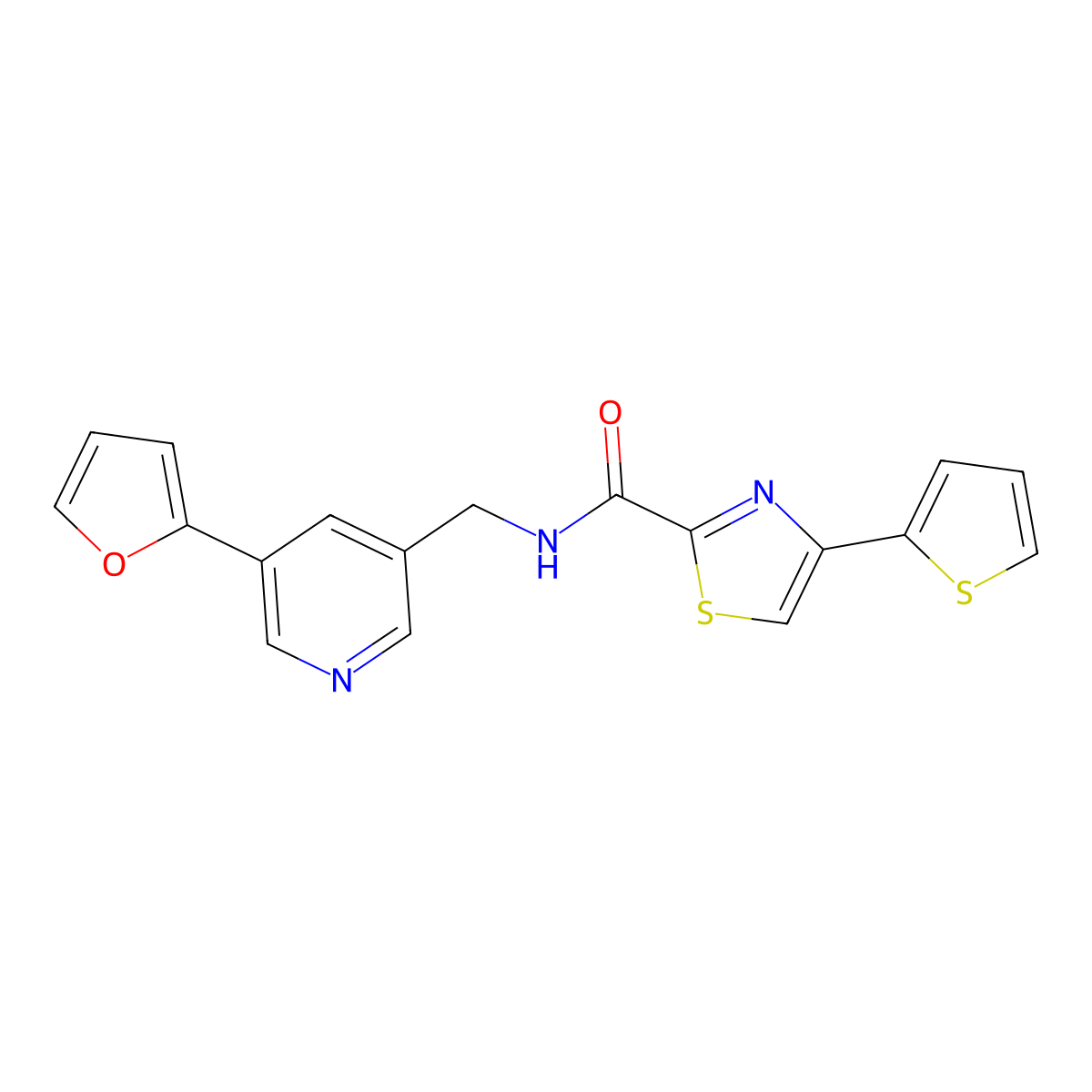 N-((5-(furan-2-yl)pyridin-3-yl)methyl)-4-(thiophen-2-yl)thiazole-2-carboxamide molecular structure, CAS 2034341-85-8