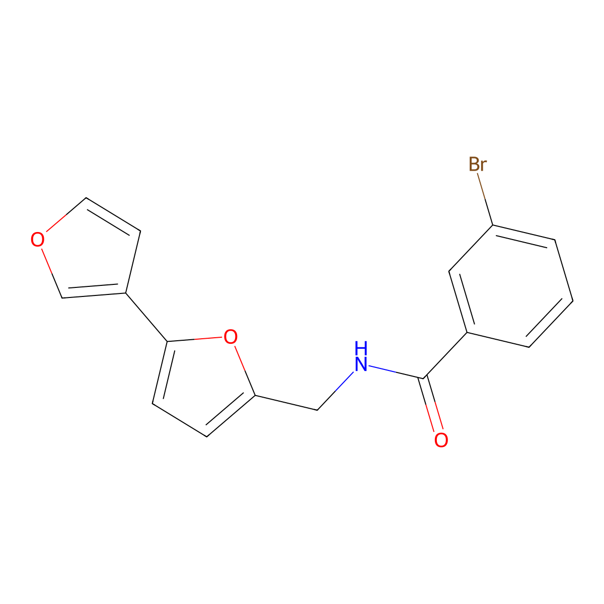 N-([2,3'-bifuran]-5-ylmethyl)-3-bromobenzamide molecular structure, CAS 2034341-86-9