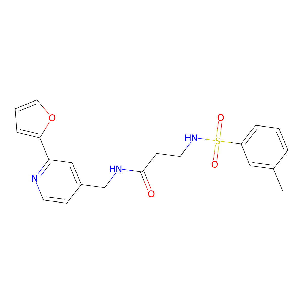 N-((2-(furan-2-yl)pyridin-4-yl)methyl)-3-(3-methylphenylsulfonamido)propanamide molecular structure, CAS 2034341-91-6