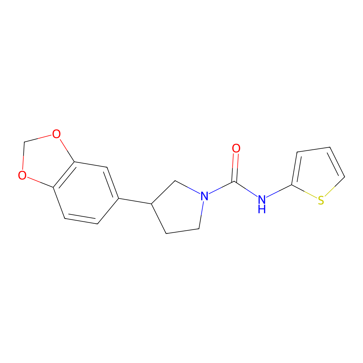 3-(benzo[d][1,3]dioxol-5-yl)-N-(thiophen-2-yl)pyrrolidine-1-carboxamide molecular structure, CAS 2034341-92-7