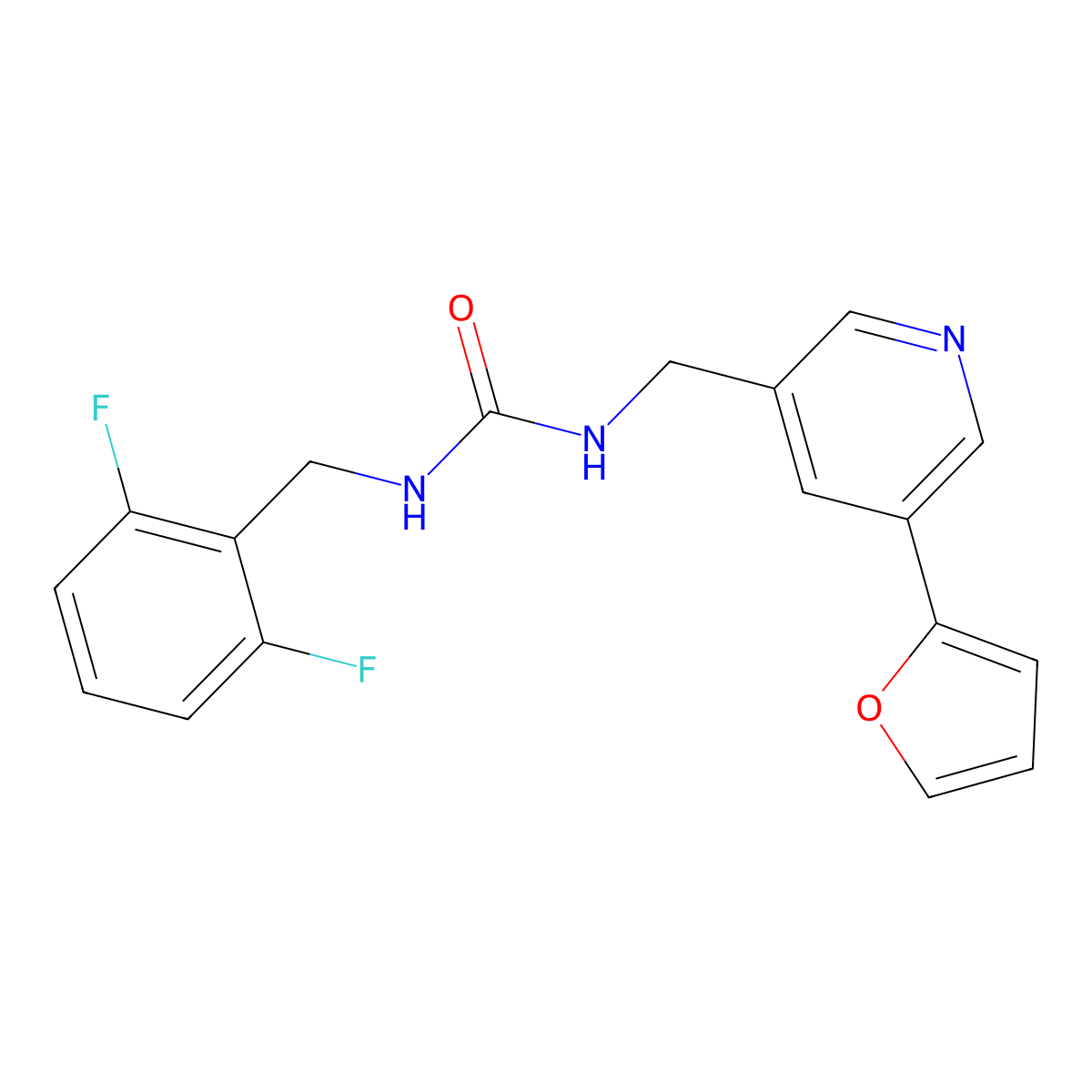 1-(2,6-Difluorobenzyl)-3-((5-(furan-2-yl)pyridin-3-yl)methyl)urea molecular structure, CAS 2034341-95-0