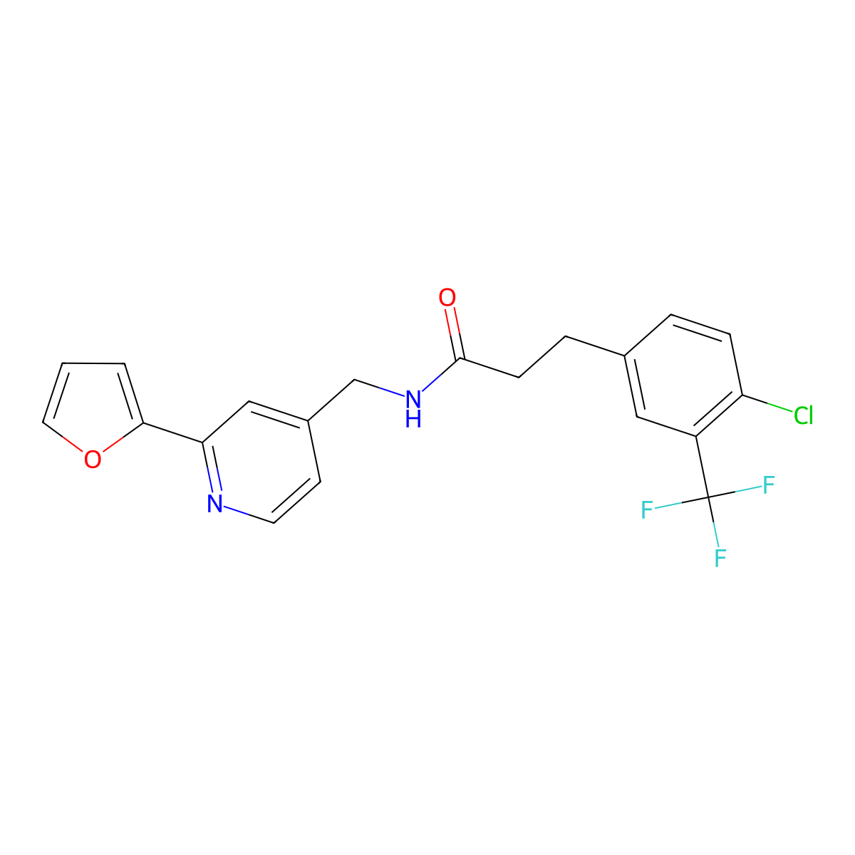 3-(4-chloro-3-(trifluoromethyl)phenyl)-N-((2-(furan-2-yl)pyridin-4-yl)methyl)propanamide molecular structure, CAS 2034341-97-2
