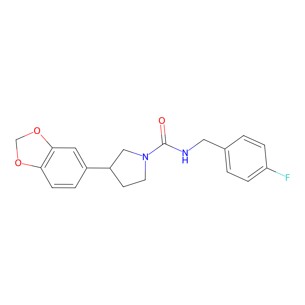 3-(benzo[d][1,3]dioxol-5-yl)-N-(4-fluorobenzyl)pyrrolidine-1-carboxamide molecular structure, CAS 2034341-98-3