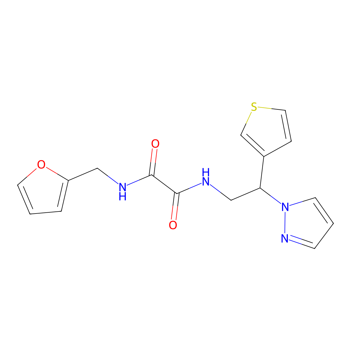 N1-(2-(1H-pyrazol-1-yl)-2-(thiophen-3-yl)ethyl)-N2-(furan-2-ylmethyl)oxalamide molecular structure, CAS 2034341-99-4