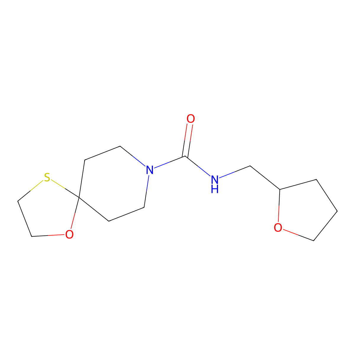 N-((tetrahydrofuran-2-yl)methyl)-1-oxa-4-thia-8-azaspiro[4.5]decane-8-carboxamide molecular structure, CAS 2034342-00-0