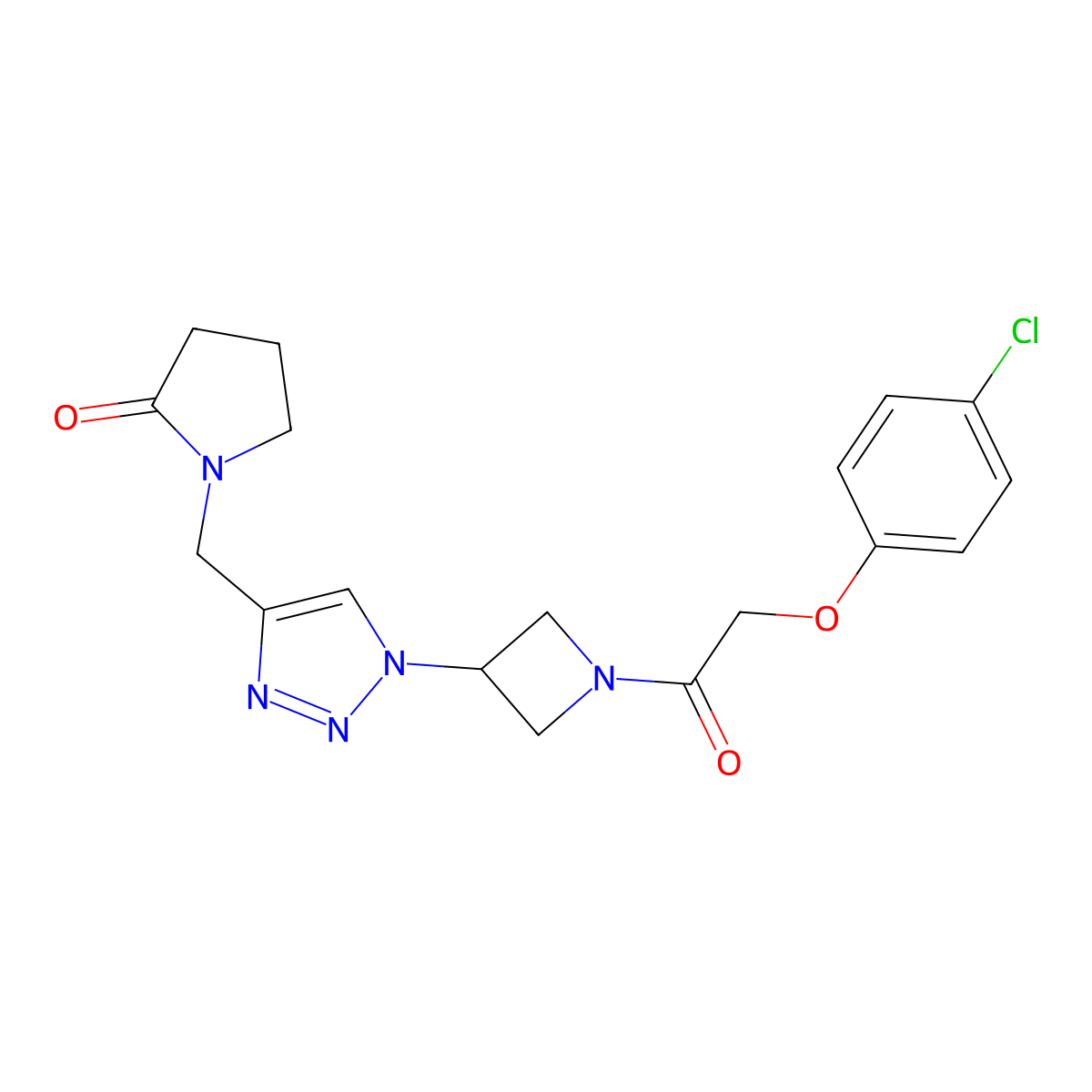 1-((1-(1-(2-(4-chlorophenoxy)acetyl)azetidin-3-yl)-1H-1,2,3-triazol-4-yl)methyl)pyrrolidin-2-one molecular structure, CAS 2034342-02-2
