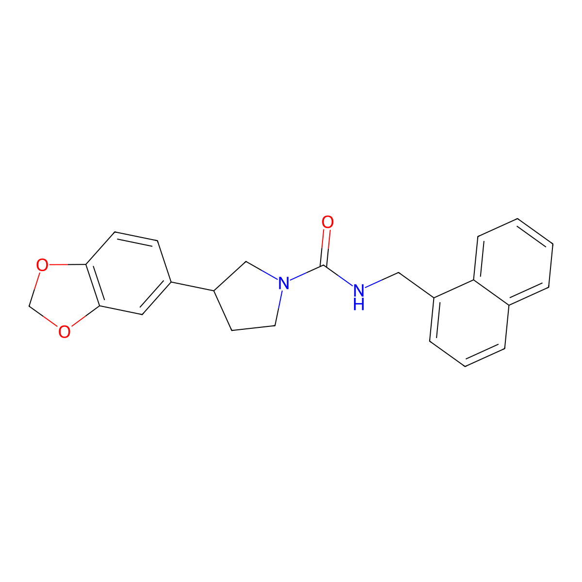 3-(benzo[d][1,3]dioxol-5-yl)-N-(naphthalen-1-ylmethyl)pyrrolidine-1-carboxamide molecular structure, CAS 2034342-09-9