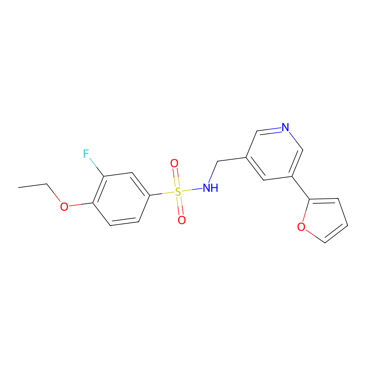 4-ethoxy-3-fluoro-N-((5-(furan-2-yl)pyridin-3-yl)methyl)benzenesulfonamide molecular structure, CAS 2034342-11-3