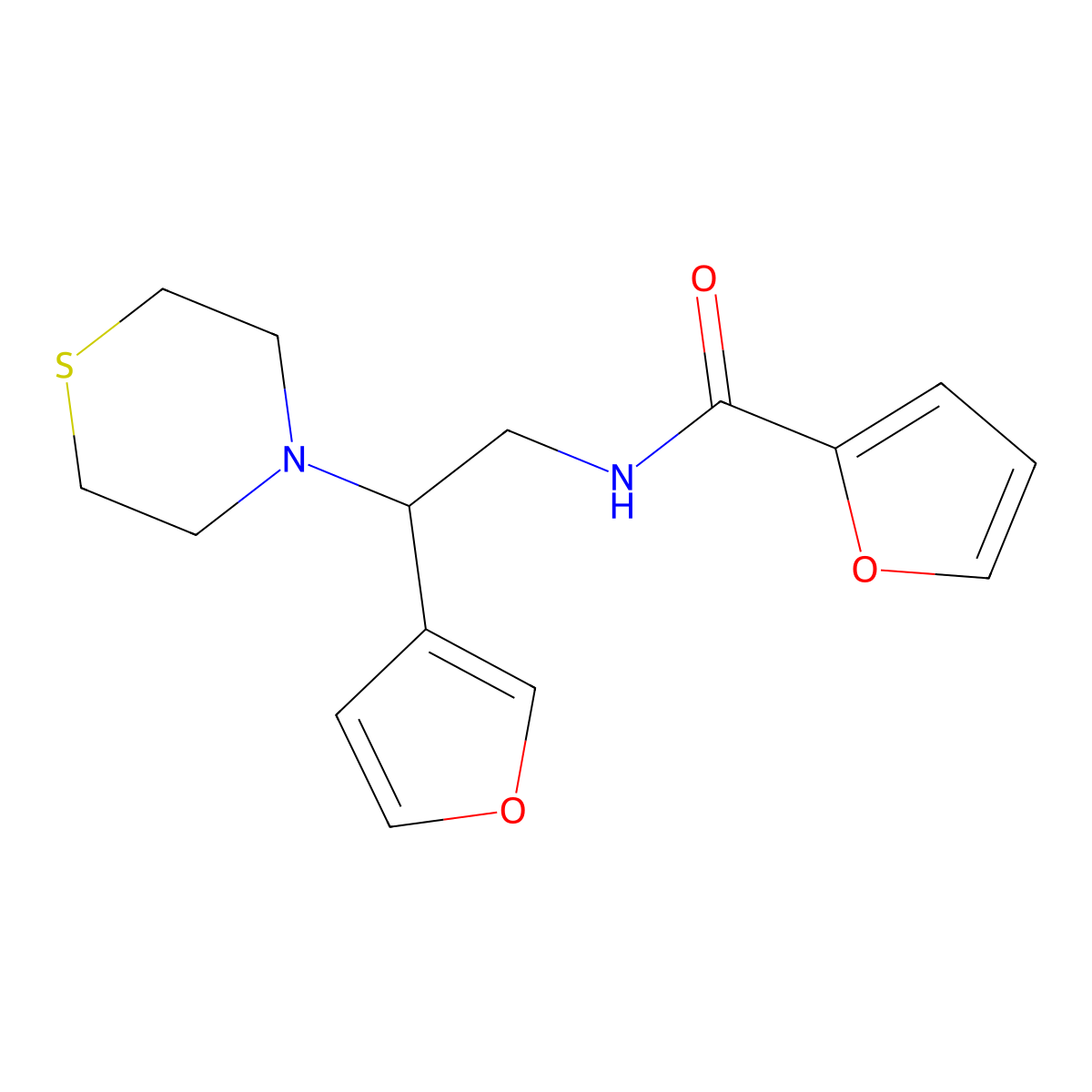 N-(2-(furan-3-yl)-2-thiomorpholinoethyl)furan-2-carboxamide molecular structure, CAS 2034342-15-7
