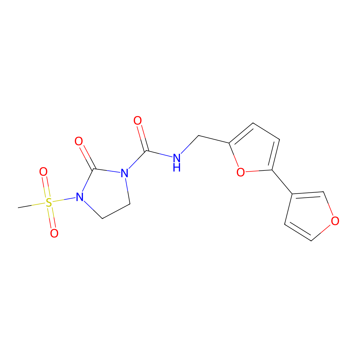 N-({[2,3'-bifuran]-5-yl}methyl)-3-methanesulfonyl-2-oxoimidazolidine-1-carboxamide molecular structure, CAS 2034342-16-8
