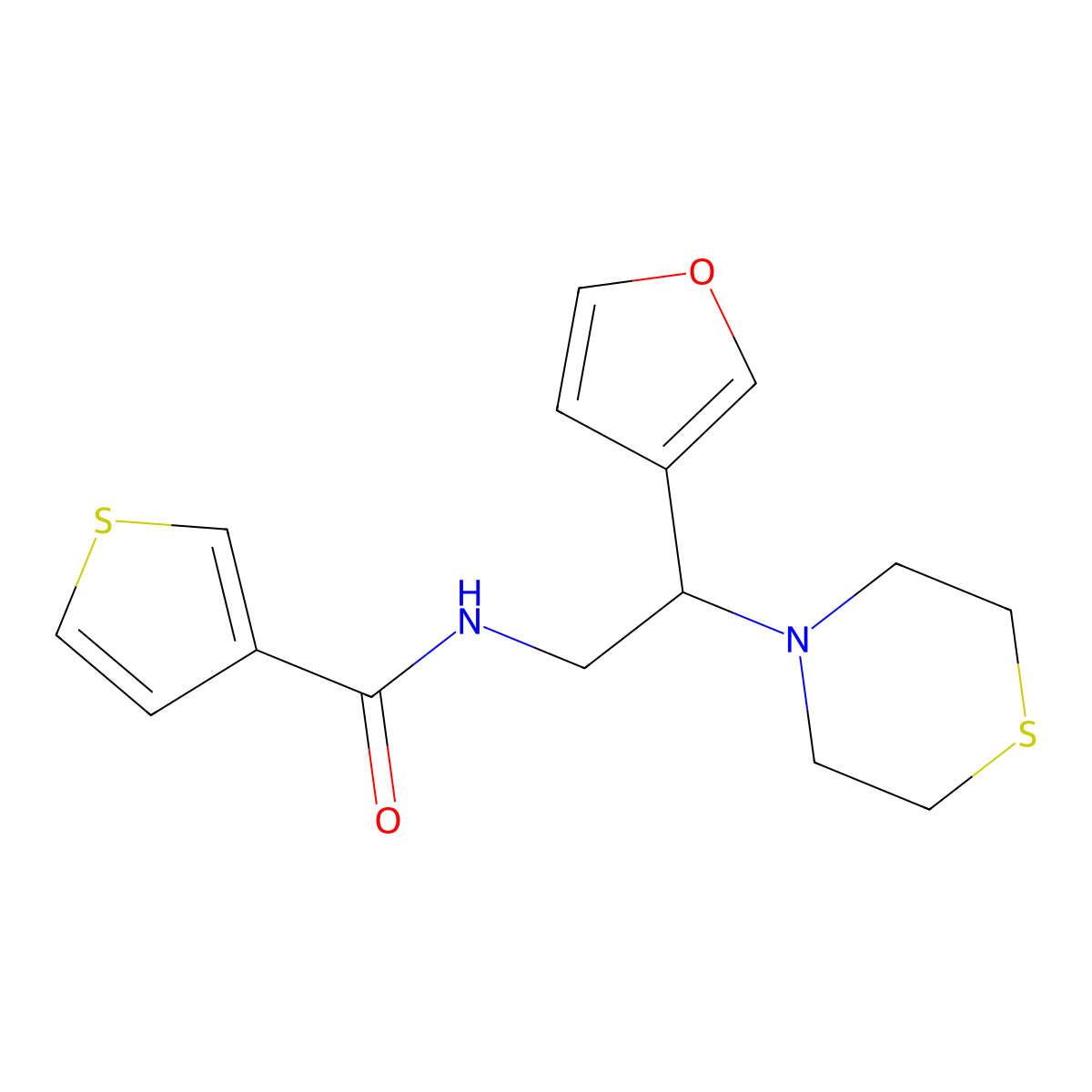 N-(2-(furan-3-yl)-2-thiomorpholinoethyl)thiophene-3-carboxamide molecular structure, CAS 2034342-17-9