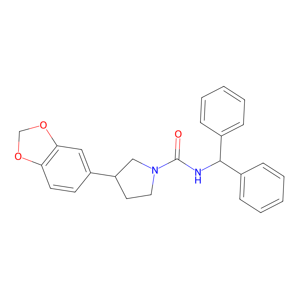 N-benzhydryl-3-(benzo[d][1,3]dioxol-5-yl)pyrrolidine-1-carboxamide molecular structure, CAS 2034342-21-5