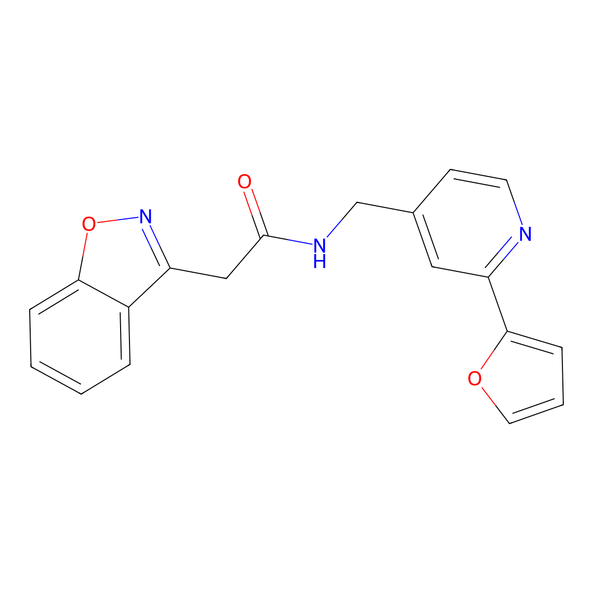 2-(benzo[d]isoxazol-3-yl)-N-((2-(furan-2-yl)pyridin-4-yl)methyl)acetamide molecular structure, CAS 2034342-26-0