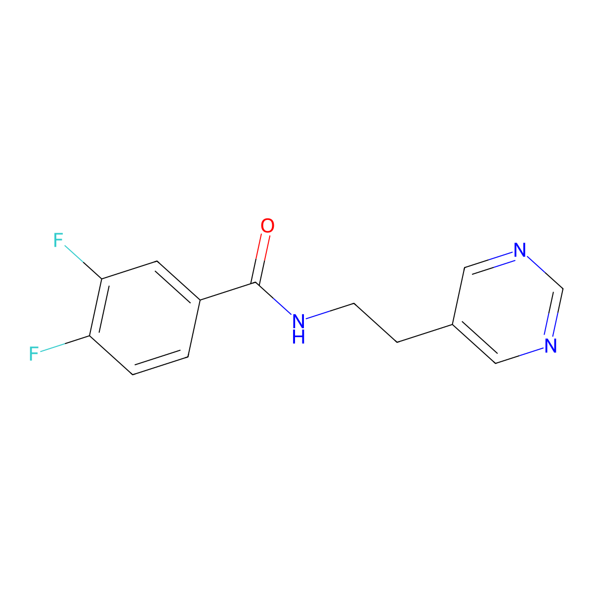 3,4-difluoro-N-(2-(pyrimidin-5-yl)ethyl)benzamide molecular structure, CAS 2034342-29-3
