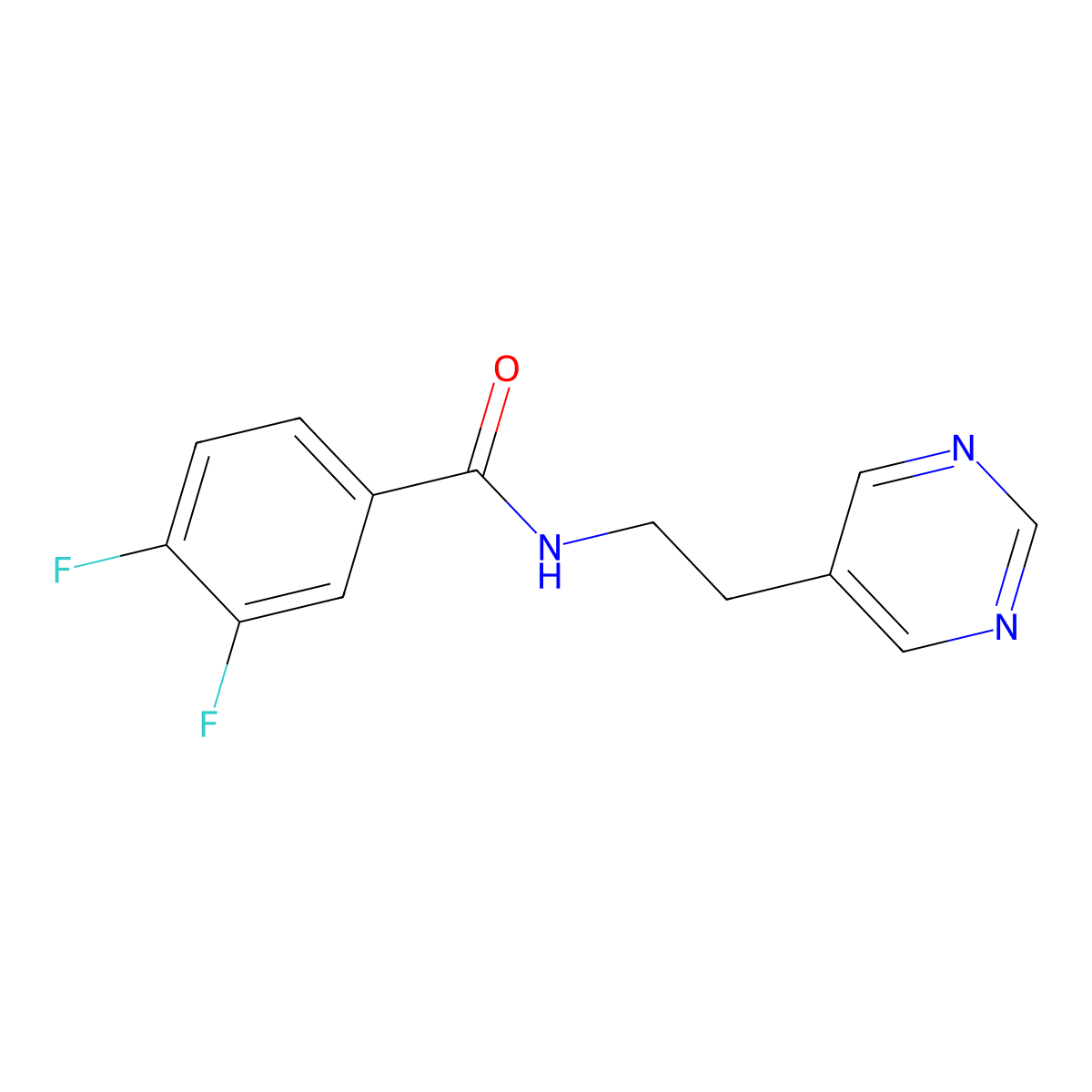 3,4-difluoro-N-(2-(pyrimidin-5-yl)ethyl)benzamide molecular structure, CAS 2034342-29-3