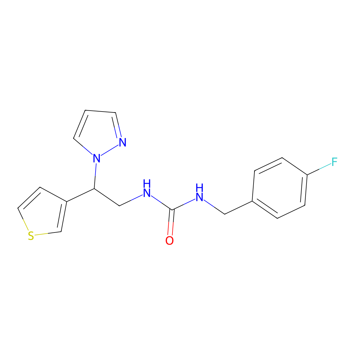1-(2-(1H-pyrazol-1-yl)-2-(thiophen-3-yl)ethyl)-3-(4-fluorobenzyl)urea molecular structure, CAS 2034342-30-6