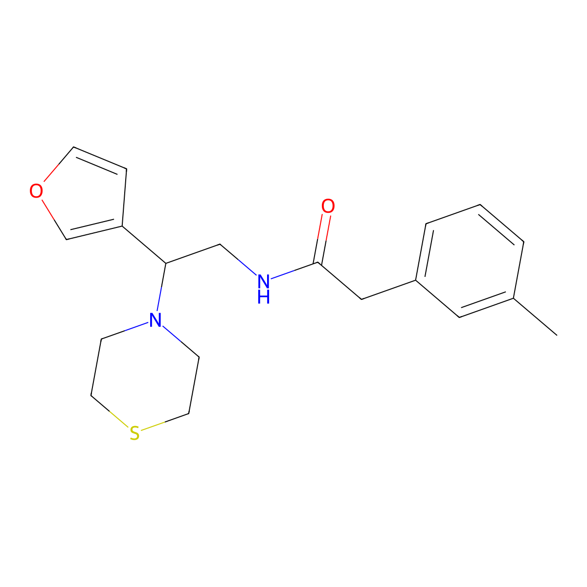 N-(2-(furan-3-yl)-2-thiomorpholinoethyl)-2-(m-tolyl)acetamide molecular structure, CAS 2034342-33-9