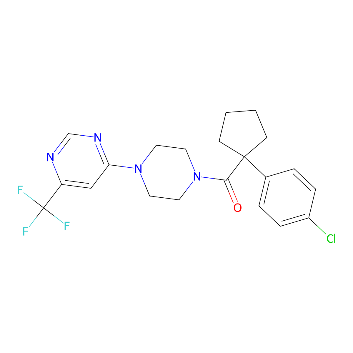 (1-(4-Chlorophenyl)cyclopentyl)(4-(6-(trifluoromethyl)pyrimidin-4-yl)piperazin-1-yl)methanone molecular structure, CAS 2034342-34-0