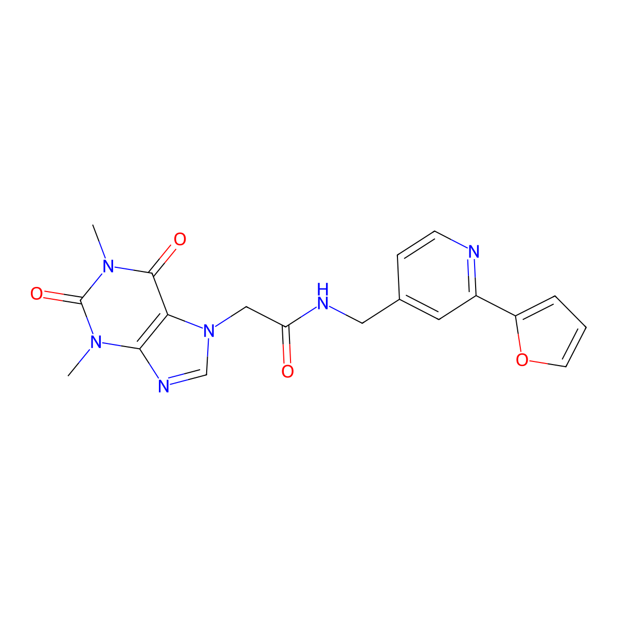 2-(1,3-dimethyl-2,6-dioxo-2,3-dihydro-1H-purin-7(6H)-yl)-N-((2-(furan-2-yl)pyridin-4-yl)methyl)acetamide molecular structure, CAS 2034342-36-2