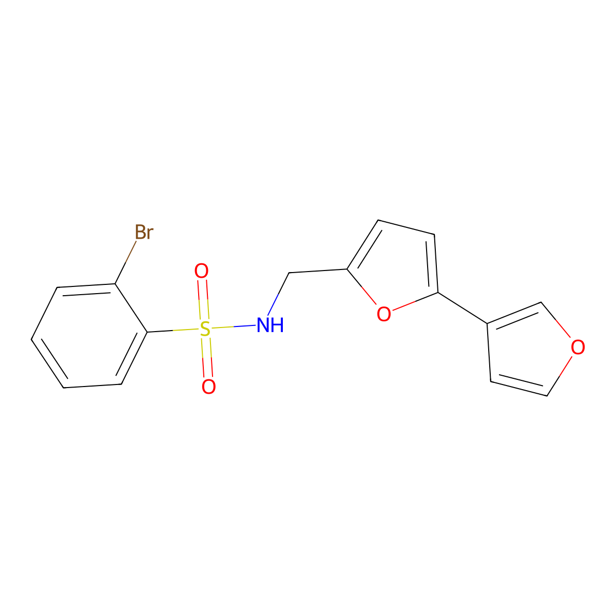 N-([2,3'-bifuran]-5-ylmethyl)-2-bromobenzenesulfonamide molecular structure, CAS 2034342-38-4