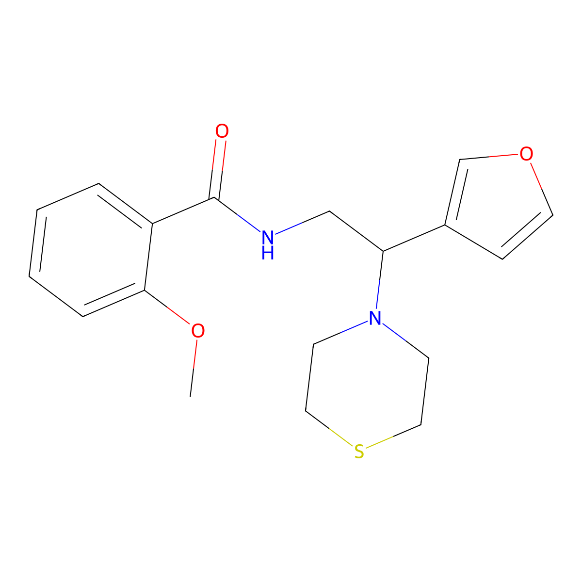 N-(2-(furan-3-yl)-2-thiomorpholinoethyl)-2-methoxybenzamide molecular structure, CAS 2034342-41-9