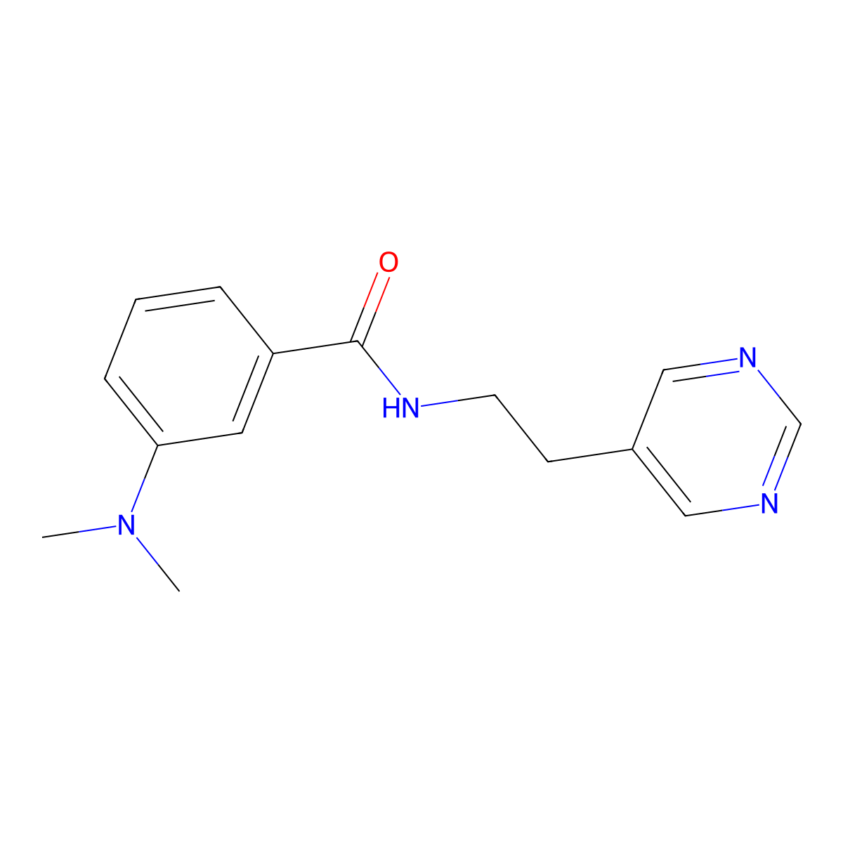 3-(dimethylamino)-N-(2-(pyrimidin-5-yl)ethyl)benzamide molecular structure, CAS 2034342-42-0