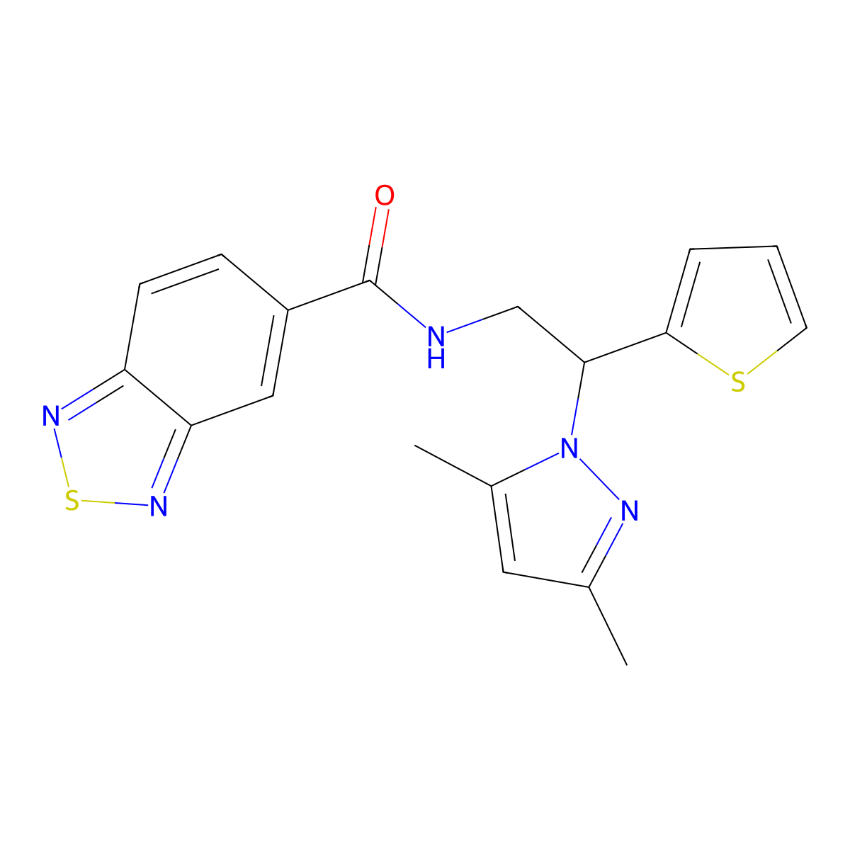 N-(2-(3,5-dimethyl-1H-pyrazol-1-yl)-2-(thiophen-2-yl)ethyl)benzo[c][1,2,5]thiadiazole-5-carboxamide molecular structure, CAS 2034342-43-1